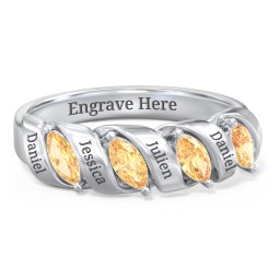 Spiral Marquise Row Ring in 925 Sterling Silver with Citrine and Cubic Zirconia