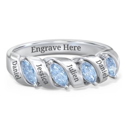 Spiral Marquise Row Ring in 925 Sterling Silver with Blue Topaz and Cubic Zirconia