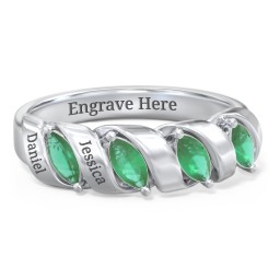 Spiral Marquise Row Ring in 925 Sterling Silver with Emerald and Citrine