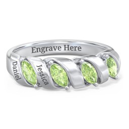 Spiral Marquise Row Ring in 925 Sterling Silver with Peridot and Citrine