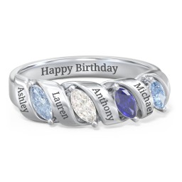 Spiral Marquise Row Ring in 925 Sterling Silver with Aquamarine, Cubic Zirconia, Blue Sapphire, and Blue Topaz