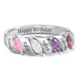 Spiral Marquise Row Ring in 925 Sterling Silver with Pink Tourmaline, Cubic Zirconia, Amethyst, and Ruby