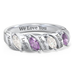 Spiral Marquise Row Ring in 925 Sterling Silver with Cubic Zirconia and Amethyst