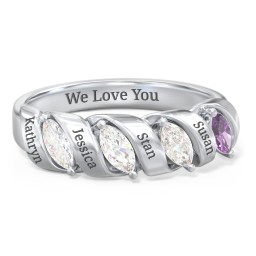 Spiral Marquise Row Ring in 925 Sterling Silver with Diamond, Cubic Zirconia, Amethyst, and Citrine