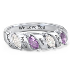 Spiral Marquise Row Ring in 925 Sterling Silver with Cubic Zirconia, Amethyst, and Citrine