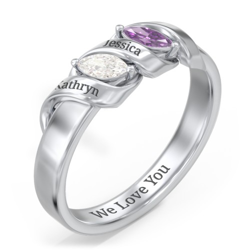 Spiral Marquise Row Ring – Sterling Silver with Cubic Zirconia and Amethyst