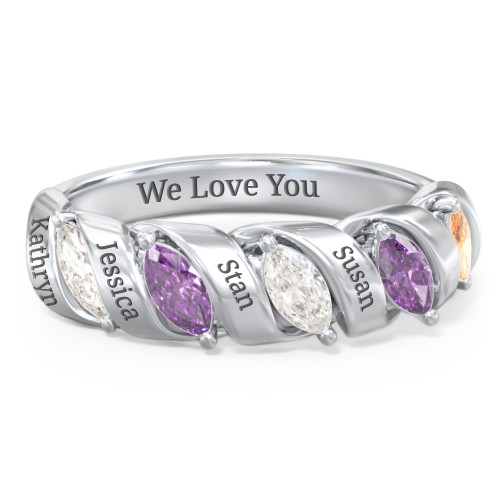 Spiral Marquise Row Ring – Sterling Silver with Cubic Zirconia, Amethyst, and Citrine