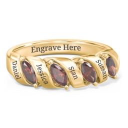 Spiral Marquise Row Ring in 9K Solid Yellow Gold with Garnet