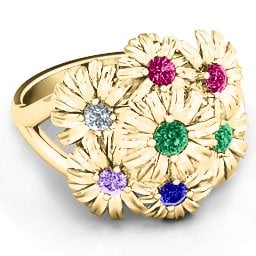 In Full Bloom Ring in 9K Solid Yellow Gold with Emerald, Ruby, Cubic Zirconia, Amethyst, and Blue Sapphire