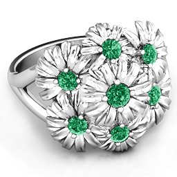 In Full Bloom Ring in 925 Sterling Silver with Emerald