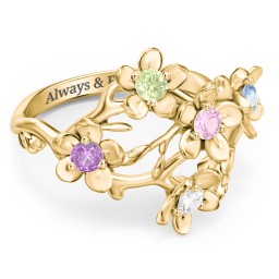 Garden Party Ring in 9K Solid Yellow Gold with Peridot, Amethyst, Pink Tourmaline, Blue Topaz, and Cubic Zirconia