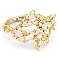 Garden Party Ring in 9K Solid Yellow Gold with Opal