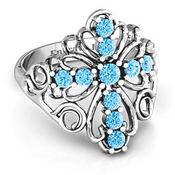 Sparkling Spirituality Cross Ring in 925 Sterling Silver with Blue Topaz