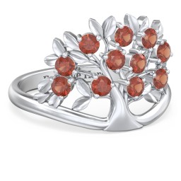 Family Tree Ring in 925 Sterling Silver with Garnet