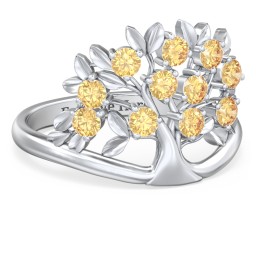 Family Tree Ring in 925 Sterling Silver with Citrine