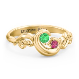 "Cradle of Love" Ring in 9K Solid Yellow Gold with Emerald and Ruby