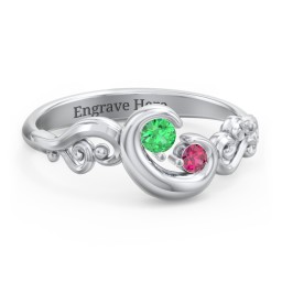 "Cradle of Love" Ring in 925 Sterling Silver with Emerald and Ruby