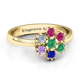 Flower Power Ring in 9K Solid Yellow Gold with Emerald, Ruby, Cubic Zirconia, Amethyst, and Blue Sapphire