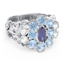 Bunches of Love Ring in 925 Sterling Silver with Blue Sapphire, Cubic Zirconia, and Blue Topaz