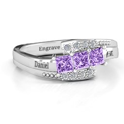 Triple Princess Stone Ring with Accents