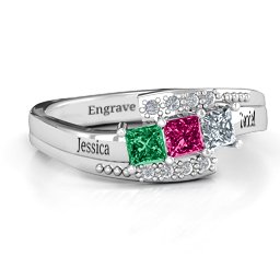 Triple Princess Stone Ring with Accents