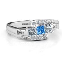 Triple Princess Stone Ring with Accents