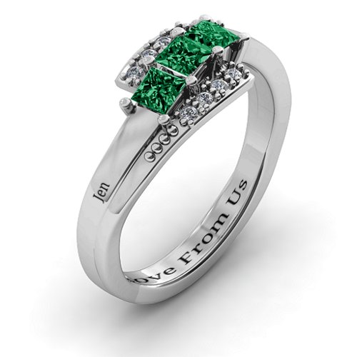 Triple Princess Stone Ring with Accents