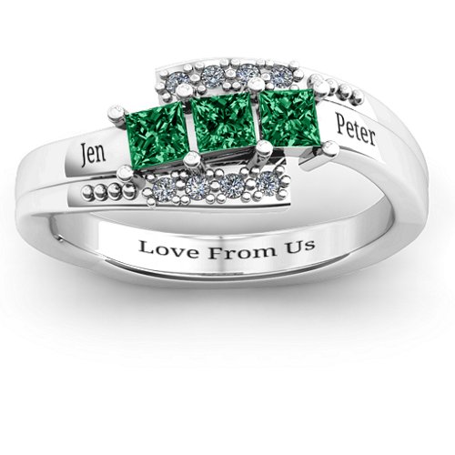 Triple Princess Stone Ring with Accents