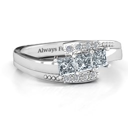 Triple Princess Stone Ring with Accents in 925 Sterling Silver with Diamond