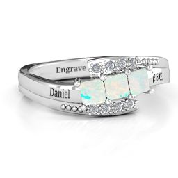 Triple Princess Stone Ring with Accents in 925 Sterling Silver with Opal