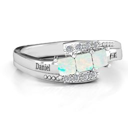 Triple Princess Stone Ring with Accents in 925 Sterling Silver with Opal