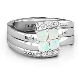 Quad Princess Stone Ring with Accents