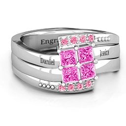 Quad Princess Stone Ring with Accents