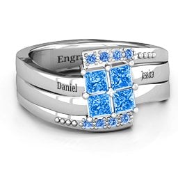 Quad Princess Stone Ring with Accents