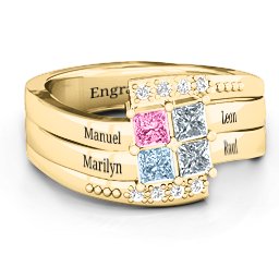 Quad Princess Stone Ring with Accents