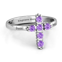 The Cross Ring in 925 Sterling Silver with Amethyst