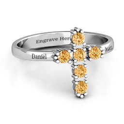 The Cross Ring in 925 Sterling Silver with Citrine