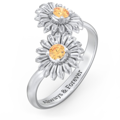 Sunflower Birthstone Bypass Ring
