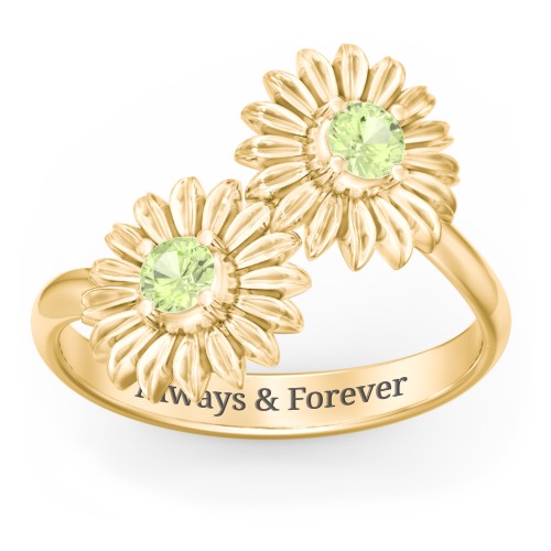 Sunflower Birthstone Bypass Ring – 9kt Yellow Gold with Peridot