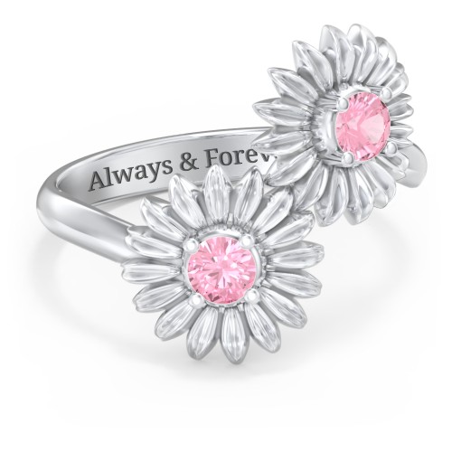 Sunflower Birthstone Bypass Ring – Sterling Silver with Pink Tourmaline