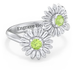 Sunflower Birthstone Bypass Ring in 925 Sterling Silver with Peridot