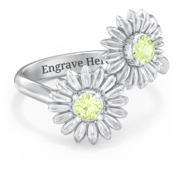Sunflower Birthstone Bypass Ring in 925 Sterling Silver with Peridot