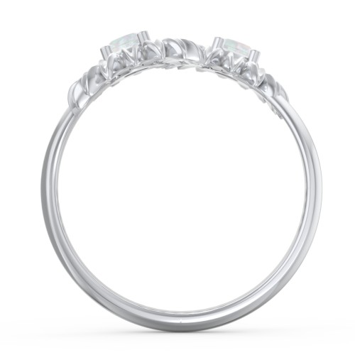 Sunflower Birthstone Bypass Ring – Sterling Silver with Opal