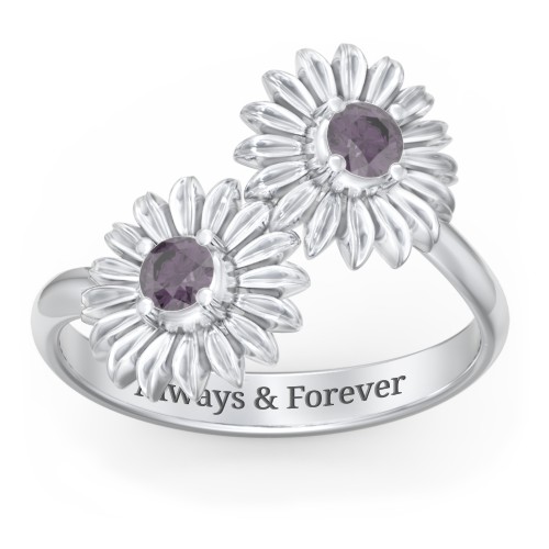 Sunflower Birthstone Bypass Ring – Sterling Silver with Alexandrite