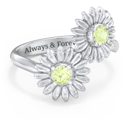Sunflower Birthstone Bypass Ring – Sterling Silver with Peridot