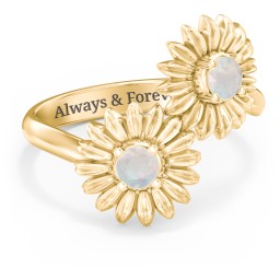 Sunflower Birthstone Bypass Ring in 9K Solid Yellow Gold with Opal