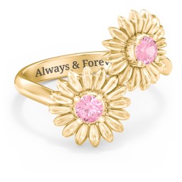 Sunflower Birthstone Bypass Ring in 9K Solid Yellow Gold with Pink Tourmaline