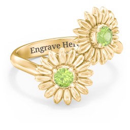 Sunflower Birthstone Bypass Ring in 9K Solid Yellow Gold with Peridot