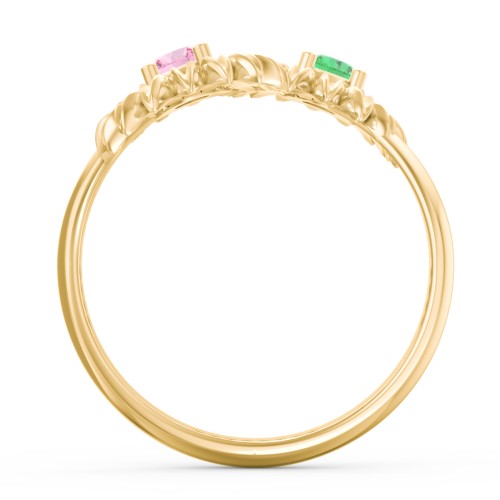 Sunflower Birthstone Bypass Ring – 9kt Yellow Gold with Emerald and Pink Tourmaline
