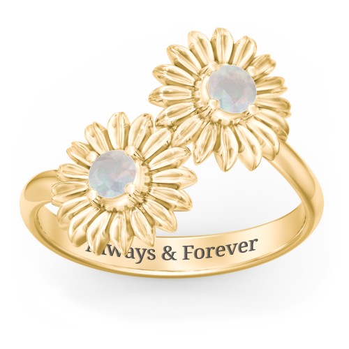 Sunflower Birthstone Bypass Ring – 9kt Yellow Gold with Opal
